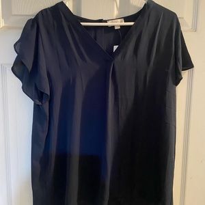 Loft navy blue button down back short sleeved blouse